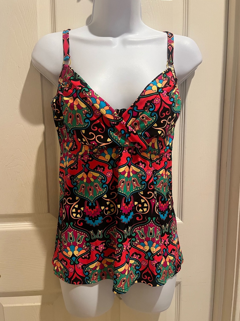 Red Multicolor Printed Women’s Swim Cami with Adjustable Straps